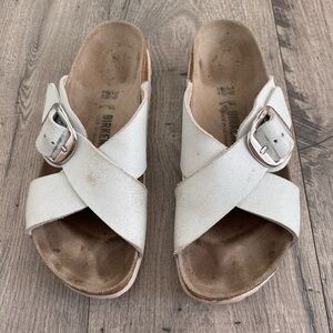 Birkenstock Siena Big Buckle Washed White Metallic Size EU 39, US 8 -8.5